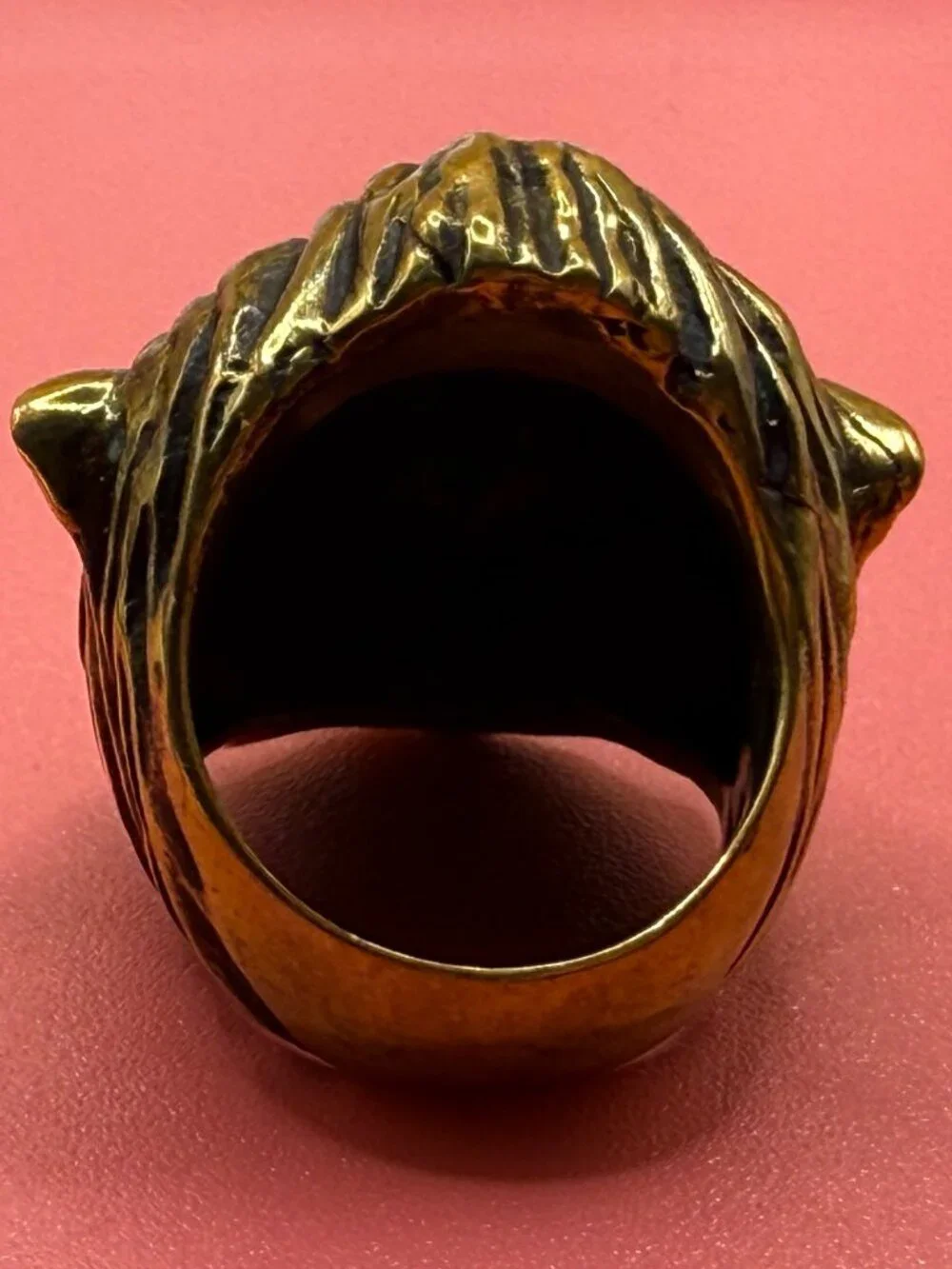 Huge Vintage Artist Made Solid Bronze Lion Head Ring